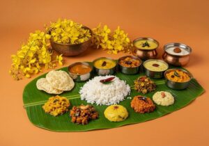 Traditional Kerala Sadya feast on banana leaves