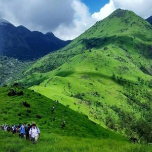 Scenic view of misty green Wayanad hills in Kerala