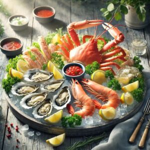 Traditional Goan seafood platter with prawns and fish curry