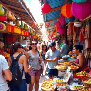 Anjuna flea market with tourists shopping