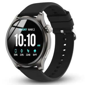nervfit orion s1 smartwatch with 1.43" amoled display, functional crown control, bluetooth calling, ai voice assistant, ip68 waterproof, heart rate & spo2 monitor, and 100+ sports modes black