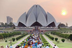 Lotus Temple architecture and marble petals