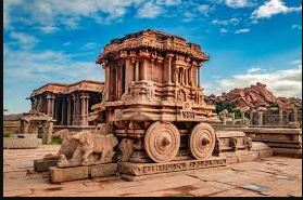Ancient stone structures and ruins in Hampi Karnataka